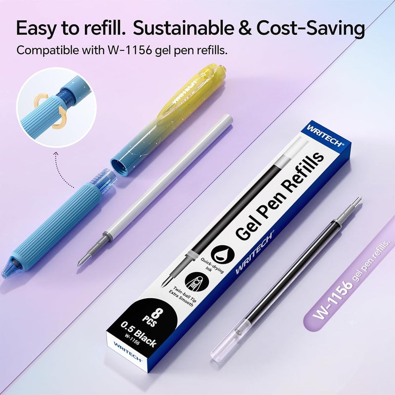 WRITECH Gel Pens Fine Point: Blue Ink 0.7mm Retractable 4ct Smooth Writing with Aesthetic Gradient Color Barrel for Journaling Note Taking Silent Click No Smear Nebula Pen Set - Image 5